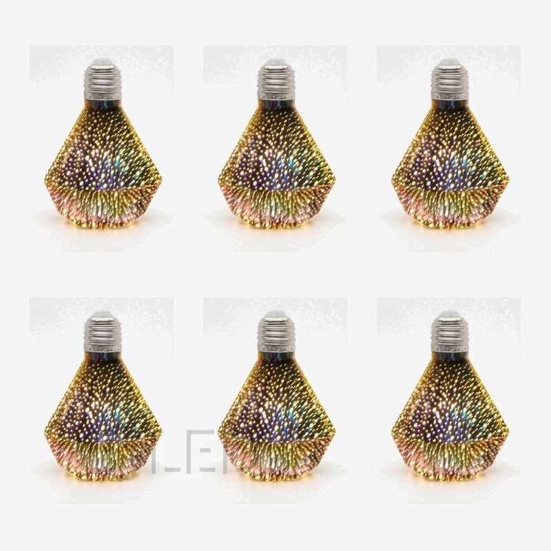This clear glass diamond shaped galaxy LED bulb 95-3D features an eye catching faceted glass shade with a metallic finish and a standard screw base. - view 5