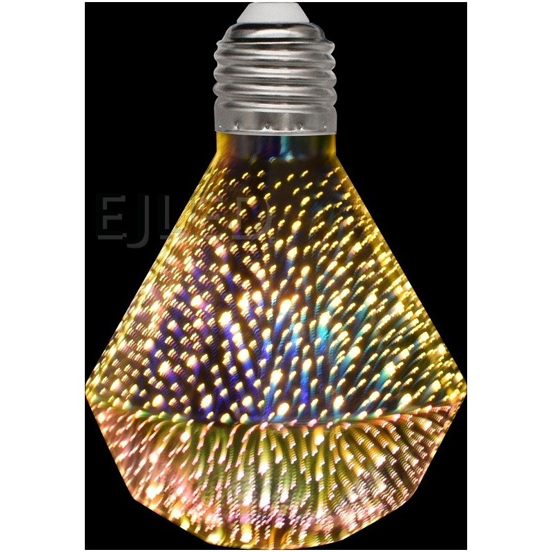 This clear glass diamond shaped galaxy LED bulb 95-3D features an eye catching faceted glass shade with a metallic finish and a standard screw base. - view 6