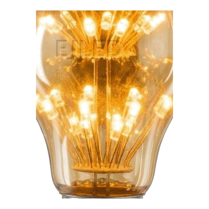 This A60 starry LED bulb features amber glass and multiple tiny internal light points arranged in a clustered sphere shape. - view 3
