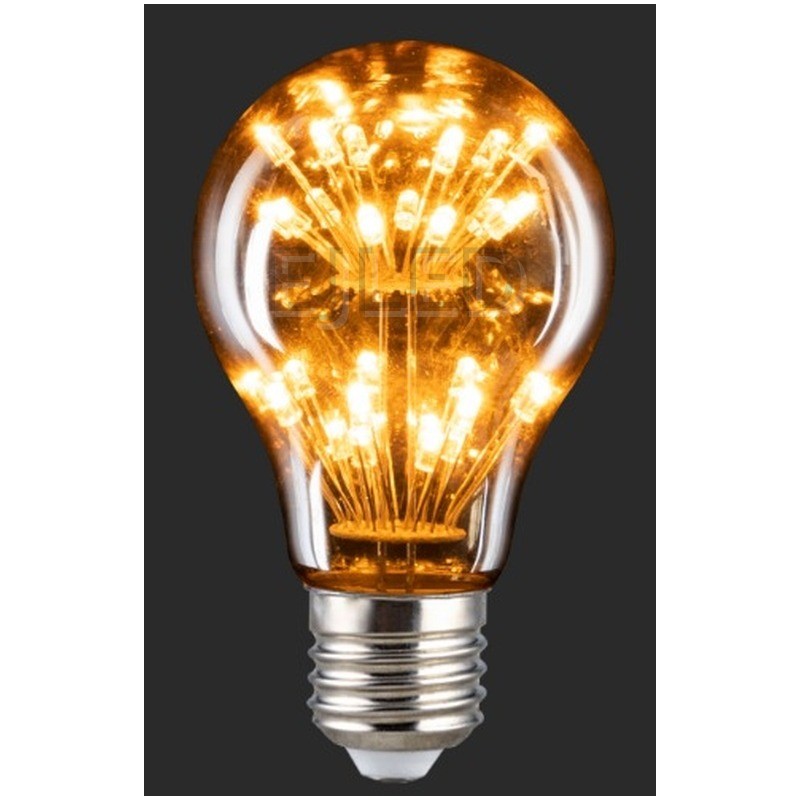 This A60 starry LED bulb features amber glass and multiple tiny internal light points arranged in a clustered sphere shape. - view 6
