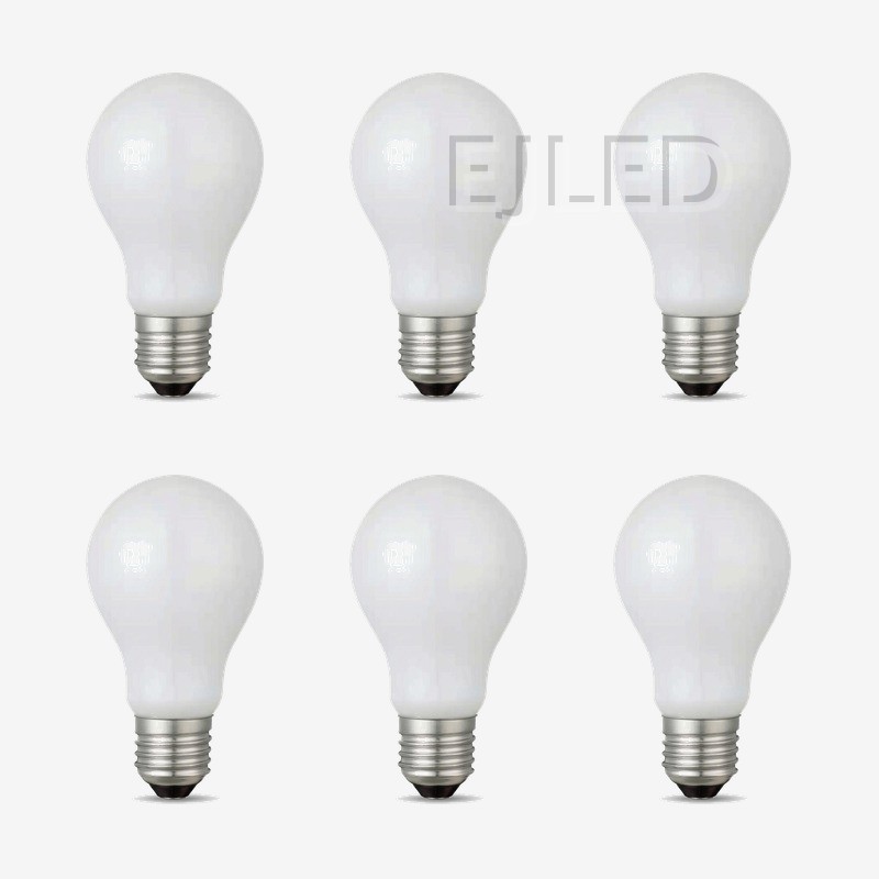 This milky glass A60 LED bulb features a classic pear shape and a standard threaded metal screw base. It provides uniform diffused light for general illumination needs. - view 5