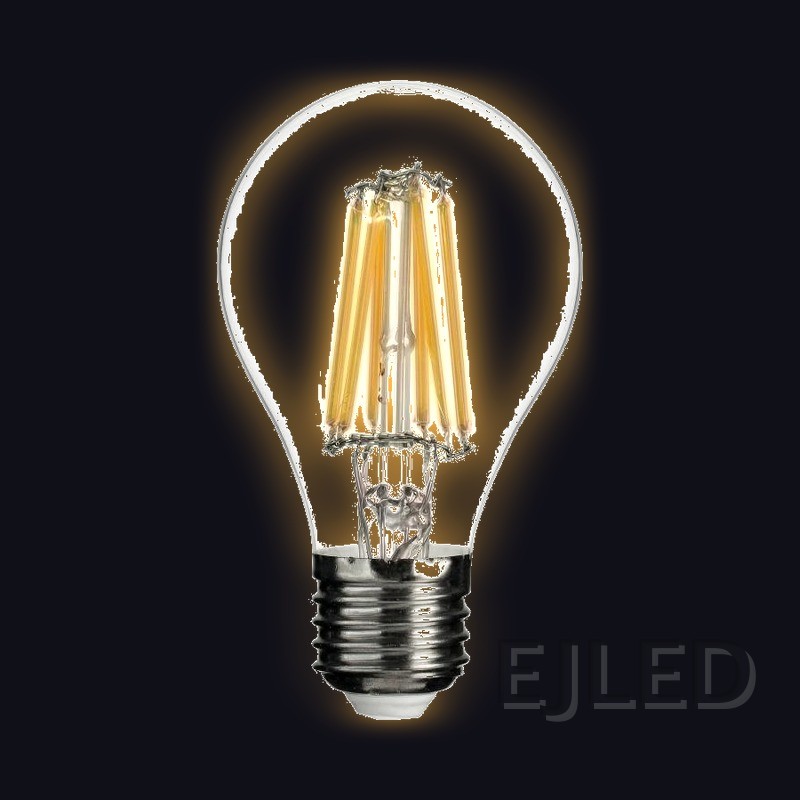 This A60-FL glass filament LED bulb features a clear bulb shape with visible vertical filaments and a standard metal screw base. - view 2