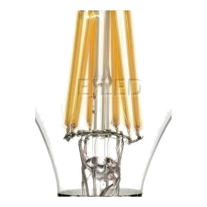 This A60-FL glass filament LED bulb features a clear bulb shape with visible vertical filaments and a standard metal screw base. - view 3