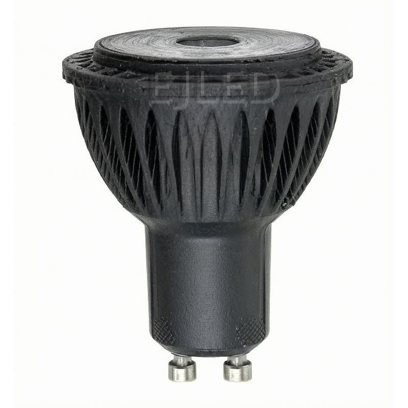This compact brown black LED accessory lamp measures 50 by 58 millimeters and features a GU10 two-pin base for standard directional spotlight applications.