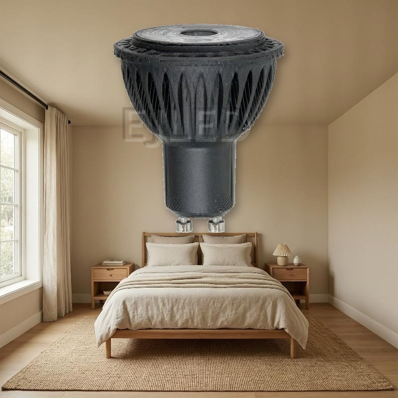 This compact brown black LED accessory lamp measures 50 by 58 millimeters and features a GU10 two-pin base for standard directional spotlight applications. - view 5