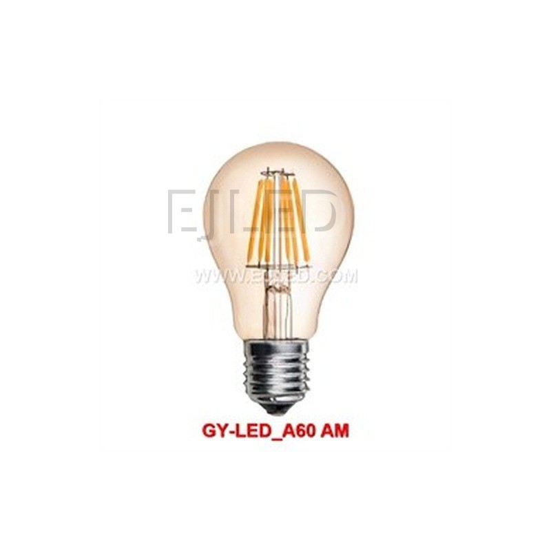 This retro LED filament light bulb features an amber-tinted glass shade and vertical LED filaments designed for vintage-style commercial and residential fixtures. - view 2