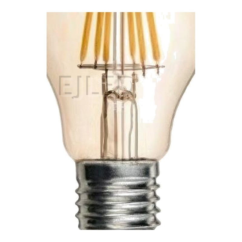 This retro LED filament light bulb features an amber-tinted glass shade and vertical LED filaments designed for vintage-style commercial and residential fixtures. - view 3