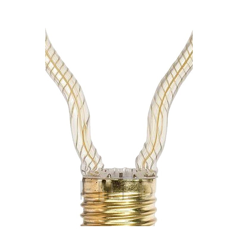 This decorative lamp features an unusual hollow teardrop glass frame with internal linear LED filaments attached to a standard screw base for distinctive lighting projects. - view 3