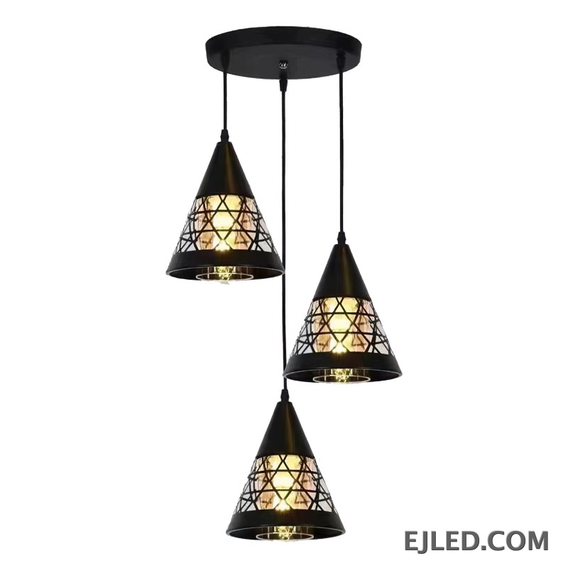 Constructed from black-finished iron, this geometric pendant light features an open, hexagonal cage design. It showcases a single exposed lamp, delivering ambient illumination in a modern industrial aesthetic. - view 6