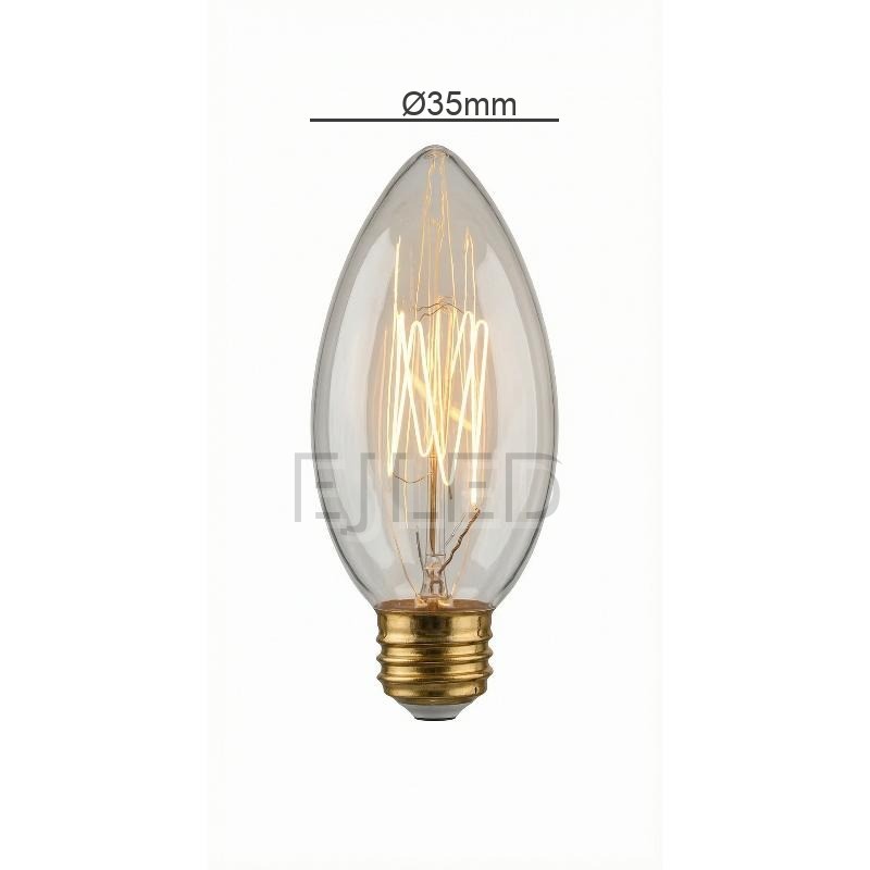 Amber glass C35 incandescent bulb with a visible vertical tungsten filament and a standard brass screw base, model C35-40W. - view 4