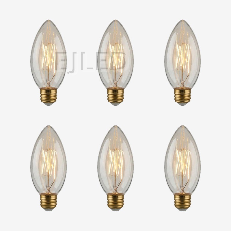 Amber glass C35 incandescent bulb with a visible vertical tungsten filament and a standard brass screw base, model C35-40W. - view 5