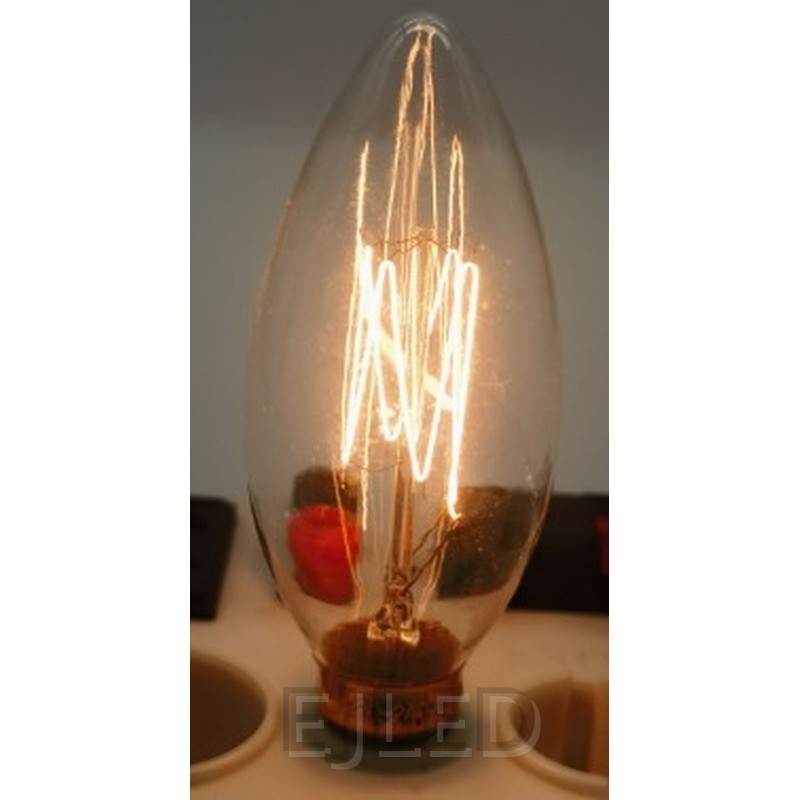 Amber glass C35 incandescent bulb with a visible vertical tungsten filament and a standard brass screw base, model C35-40W. - view 6