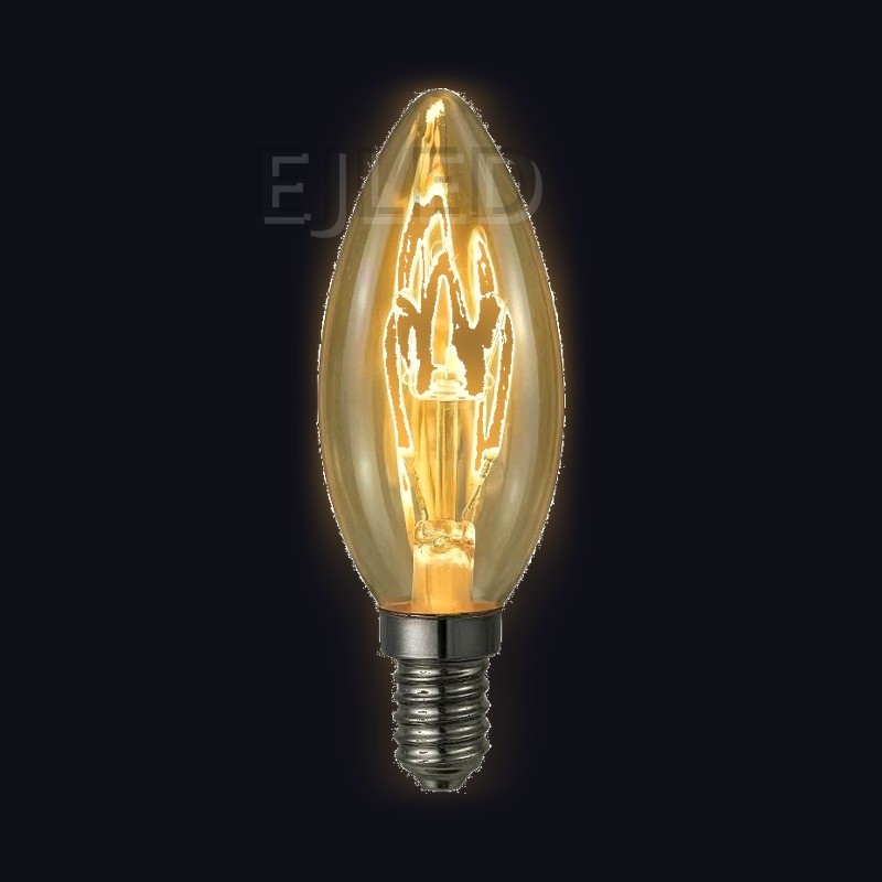 This candle shape soft filament LED bulb features an amber glass shade and vintage style lighting. It provides efficient illumination for commercial and residential decorative applications. - view 2