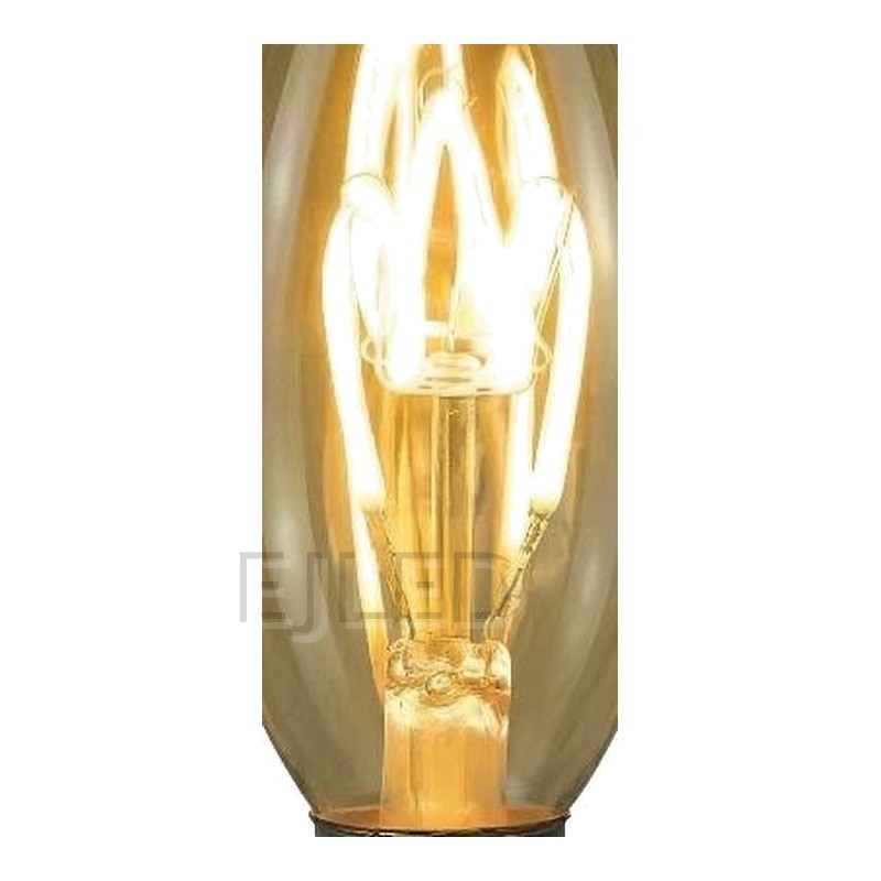 This candle shape soft filament LED bulb features an amber glass shade and vintage style lighting. It provides efficient illumination for commercial and residential decorative applications. - view 3