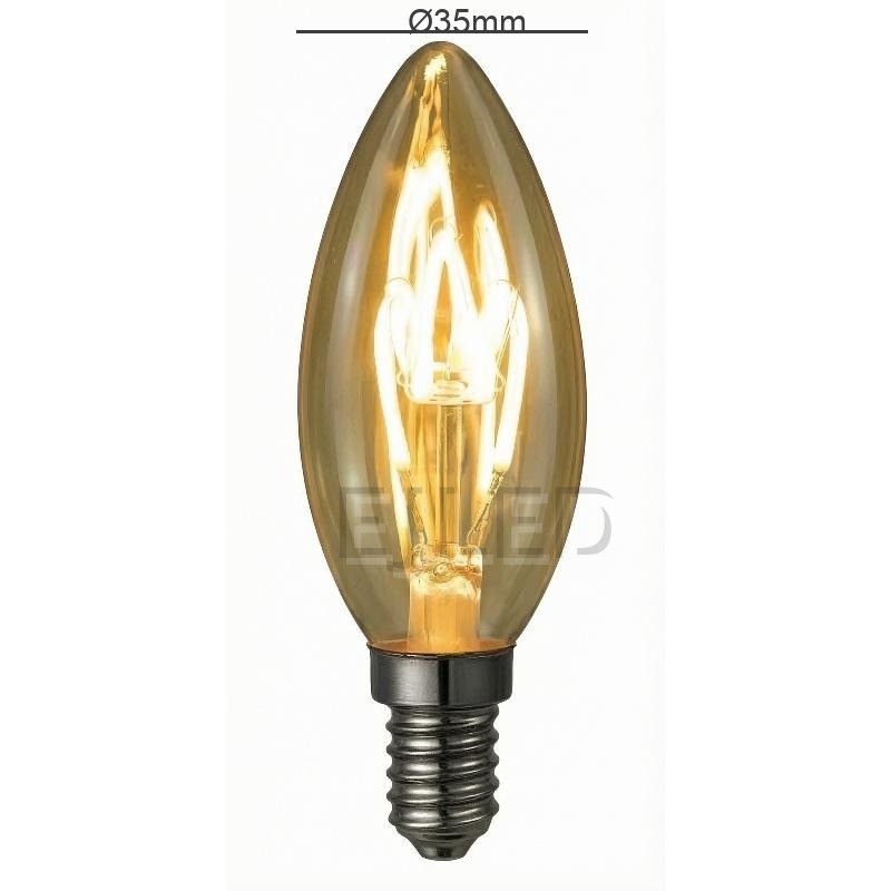 This candle shape soft filament LED bulb features an amber glass shade and vintage style lighting. It provides efficient illumination for commercial and residential decorative applications. - view 4