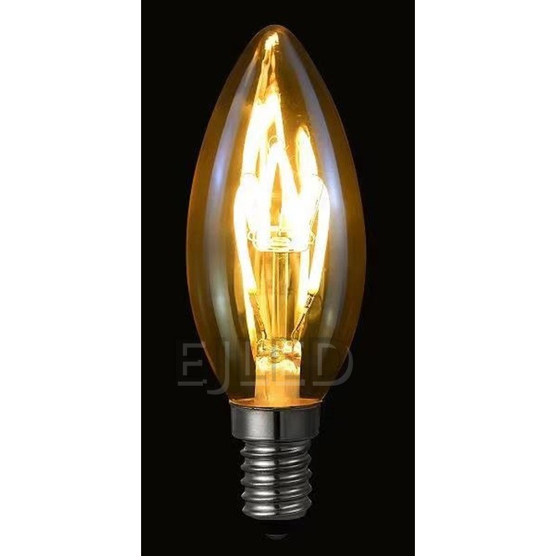This candle shape soft filament LED bulb features an amber glass shade and vintage style lighting. It provides efficient illumination for commercial and residential decorative applications. - view 6