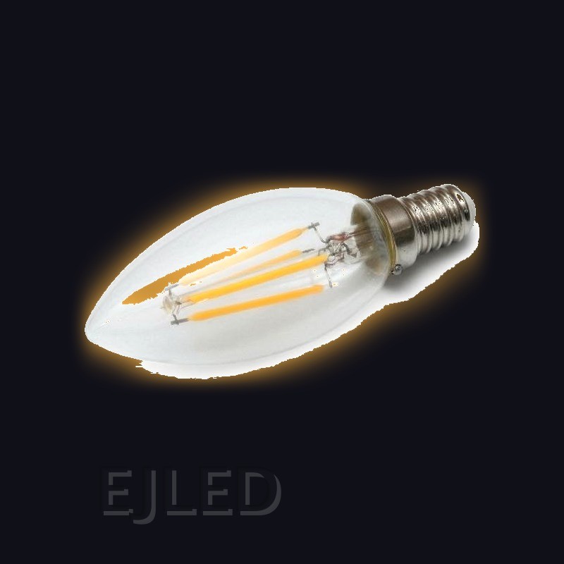 This clear glass candle filament LED bulb features a classic candle shape with visible internal filaments for decorative lighting applications. - view 2