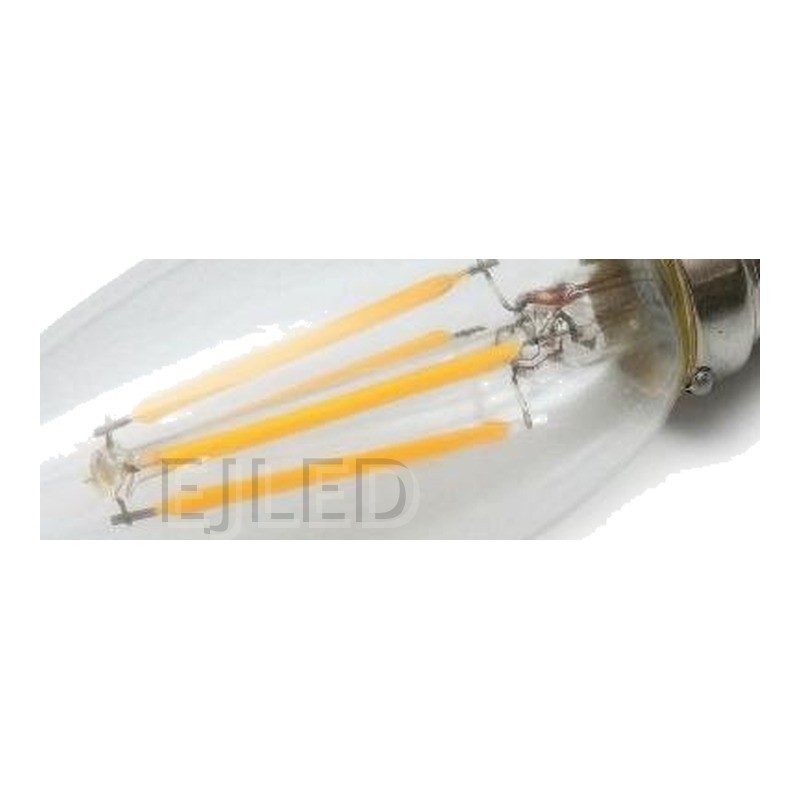 This clear glass candle filament LED bulb features a classic candle shape with visible internal filaments for decorative lighting applications. - view 3