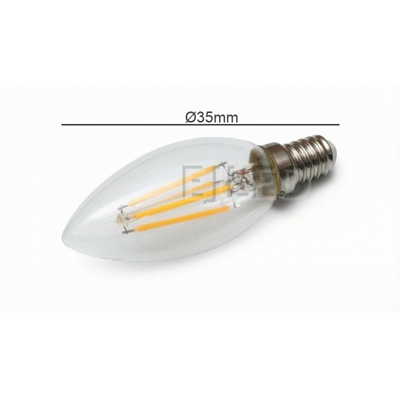 This clear glass candle filament LED bulb features a classic candle shape with visible internal filaments for decorative lighting applications. - view 4