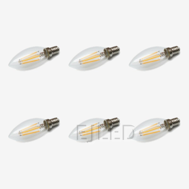 This clear glass candle filament LED bulb features a classic candle shape with visible internal filaments for decorative lighting applications. - view 5