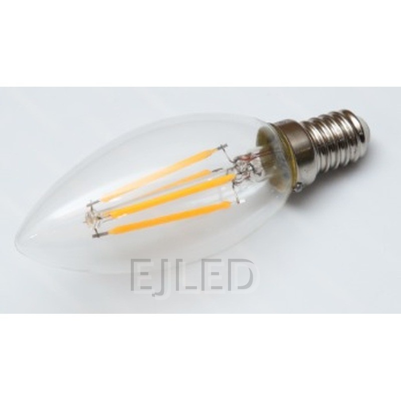 This clear glass candle filament LED bulb features a classic candle shape with visible internal filaments for decorative lighting applications. - view 6