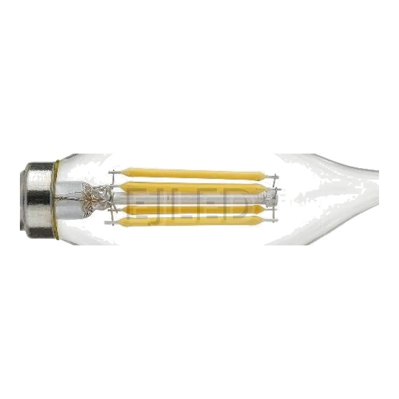 This clear glass tail shaped LED filament bulb features visible linear filaments and a standard threaded screw base for decorative lighting. - view 3