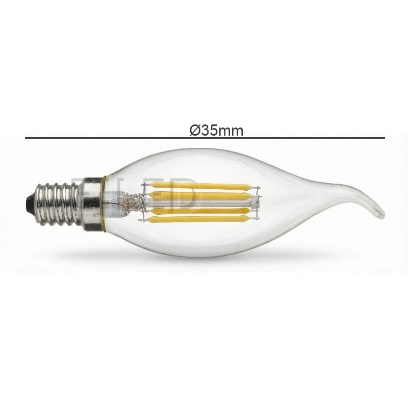 This clear glass tail shaped LED filament bulb features visible linear filaments and a standard threaded screw base for decorative lighting. - view 4