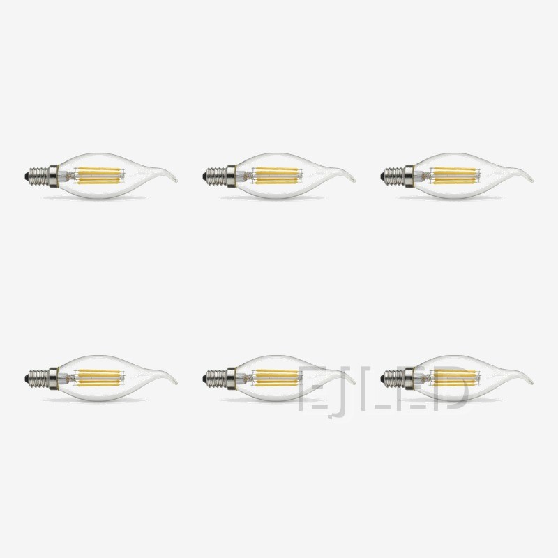 This clear glass tail shaped LED filament bulb features visible linear filaments and a standard threaded screw base for decorative lighting. - view 5