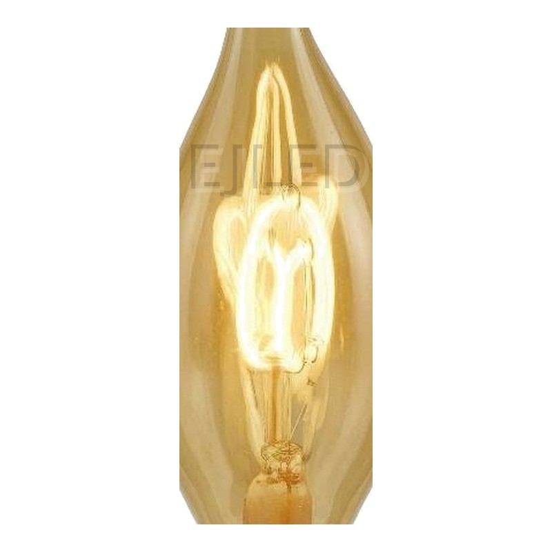 This amber glass flame tip LED filament bulb combines vintage styling with efficient lighting, featuring a decorative curved tail design. - view 3