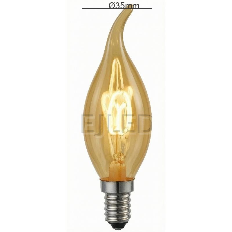This amber glass flame tip LED filament bulb combines vintage styling with efficient lighting, featuring a decorative curved tail design. - view 4