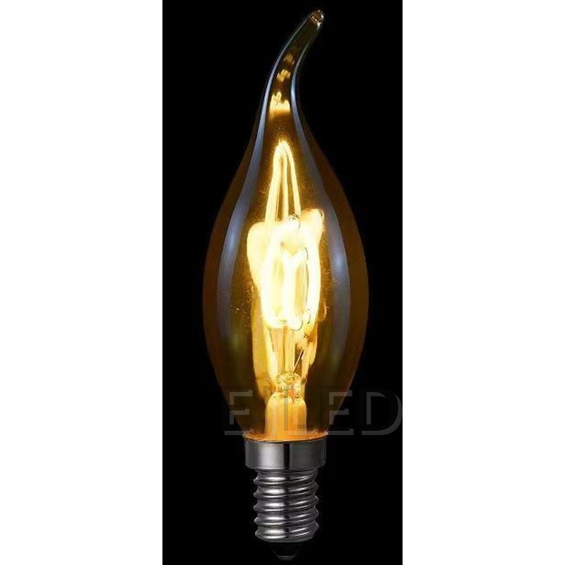 This amber glass flame tip LED filament bulb combines vintage styling with efficient lighting, featuring a decorative curved tail design. - view 6