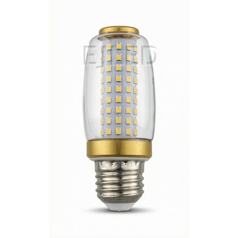 This SMD LED light bulb features a glass cylindrical shade with a gold-finish metal cap and a standard screw base for commercial and residential fixtures.