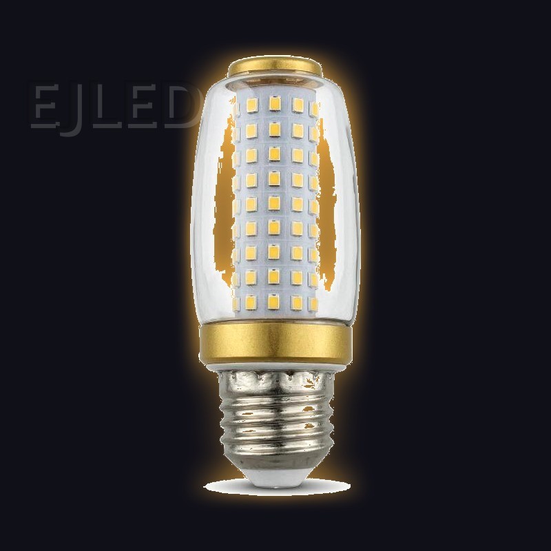 This SMD LED light bulb features a glass cylindrical shade with a gold-finish metal cap and a standard screw base for commercial and residential fixtures. - view 2