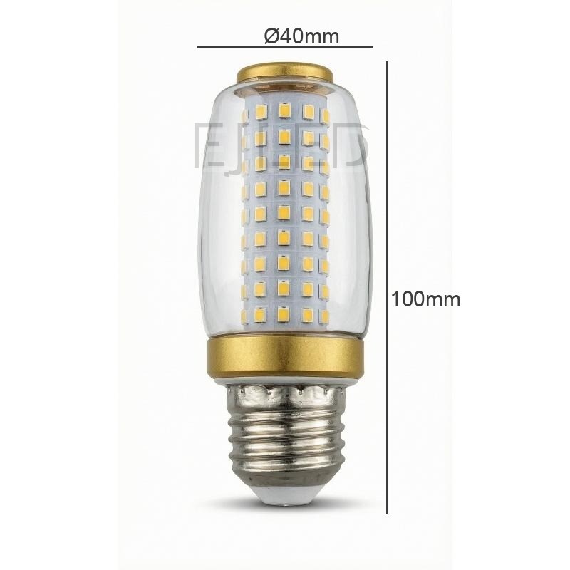 This SMD LED light bulb features a glass cylindrical shade with a gold-finish metal cap and a standard screw base for commercial and residential fixtures. - view 4