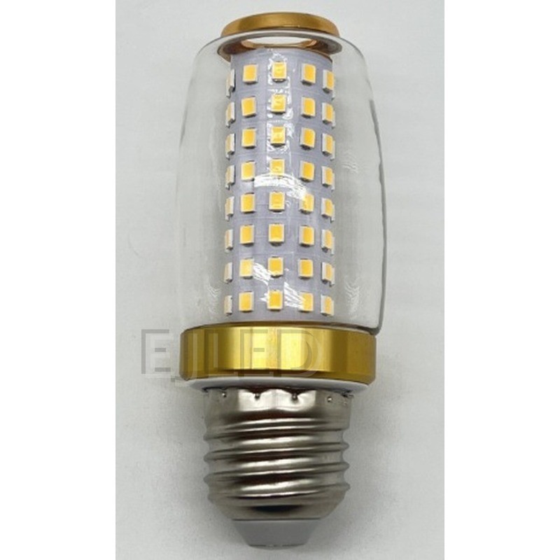 This SMD LED light bulb features a glass cylindrical shade with a gold-finish metal cap and a standard screw base for commercial and residential fixtures. - view 6