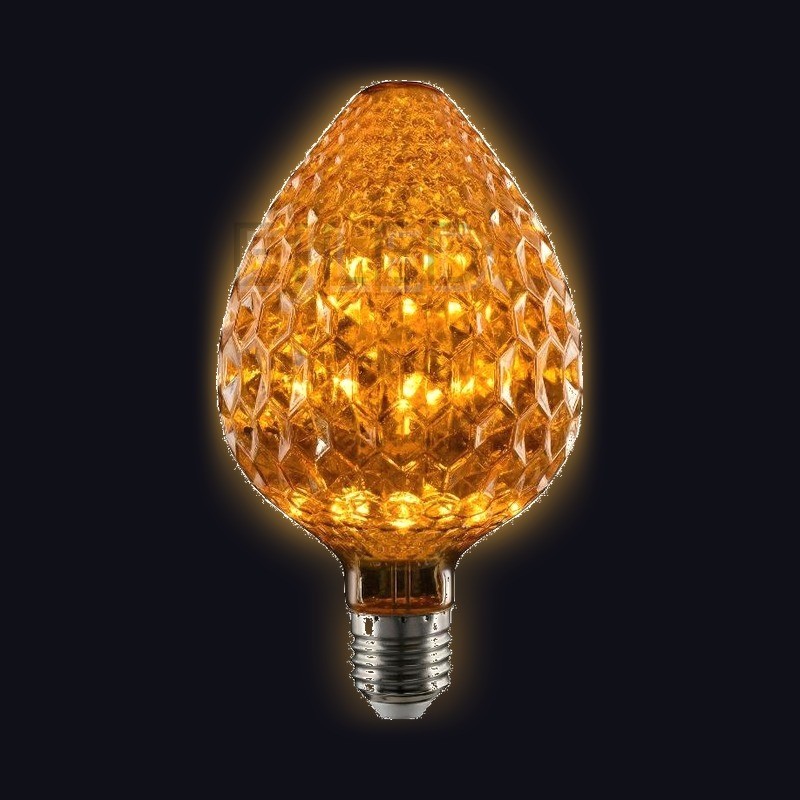 This amber glass C95-165 Starry LED bulb features a faceted acorn shape and a standard screw base for decorative lighting applications. - view 2