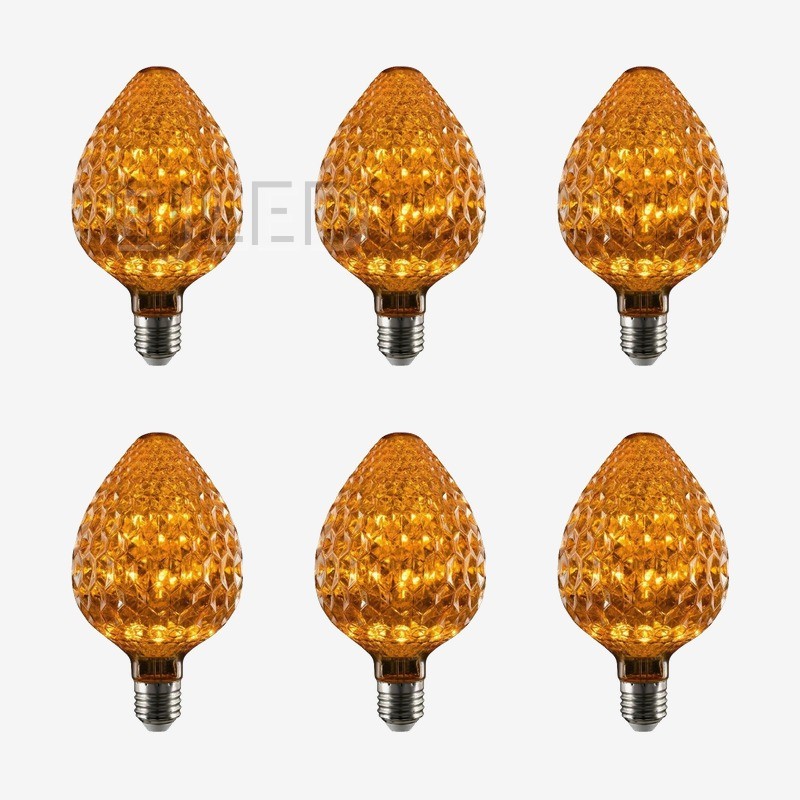 This amber glass C95-165 Starry LED bulb features a faceted acorn shape and a standard screw base for decorative lighting applications. - view 5
