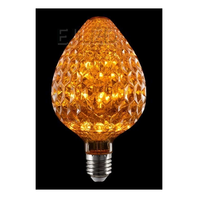 This amber glass C95-165 Starry LED bulb features a faceted acorn shape and a standard screw base for decorative lighting applications. - view 6