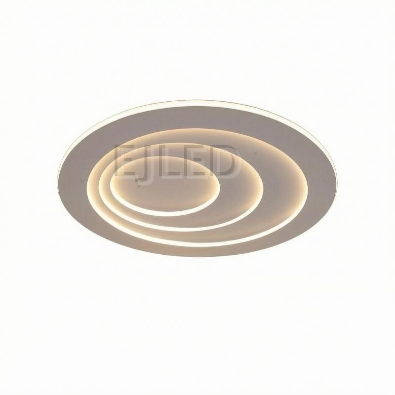 This modern black ceiling light features layered concentric rings with integrated LED lighting for a clean, contemporary look.