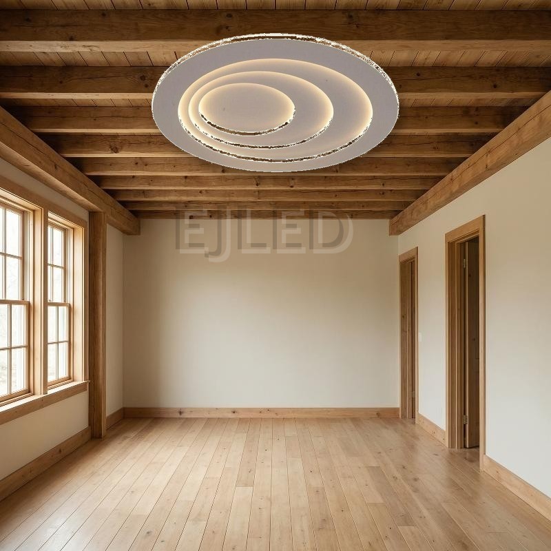 This modern black ceiling light features layered concentric rings with integrated LED lighting for a clean, contemporary look. - view 4