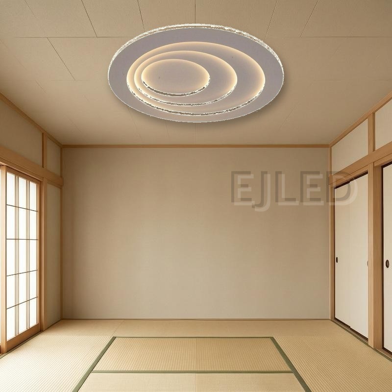 This modern black ceiling light features layered concentric rings with integrated LED lighting for a clean, contemporary look. - view 5