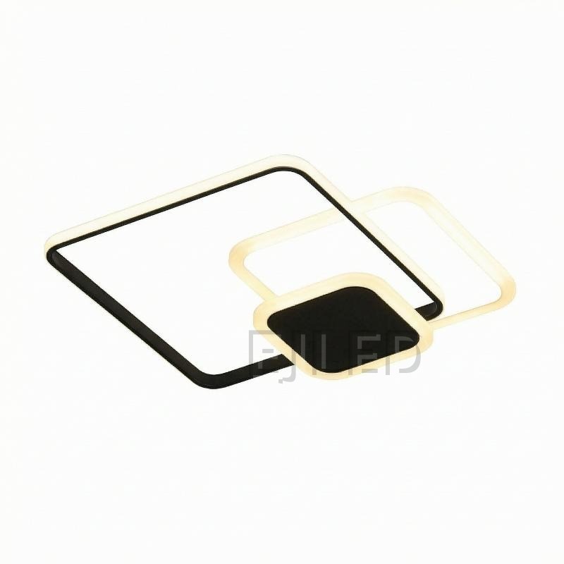 This surface mount ceiling light features interlocking square frames with black and white finishes. It provides integrated LED illumination for modern architectural spaces.