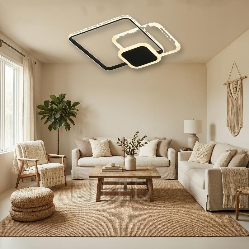This surface mount ceiling light features interlocking square frames with black and white finishes. It provides integrated LED illumination for modern architectural spaces. - view 5