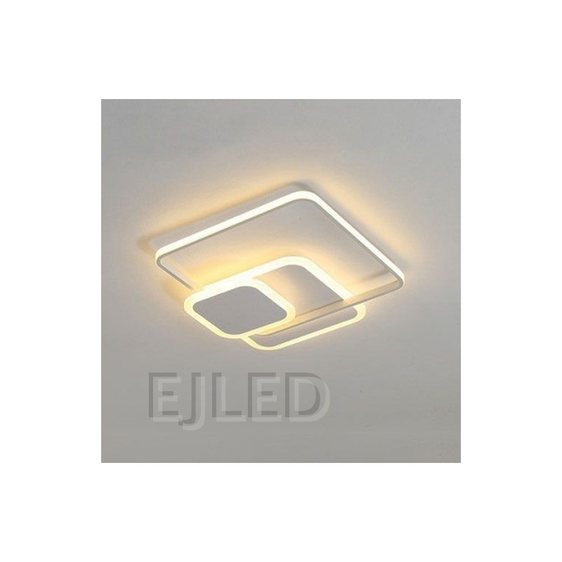 This modern square ceiling light features a layered geometric design with integrated warm LED illumination, finished in a clean neutral tone for contemporary interiors. - view 2