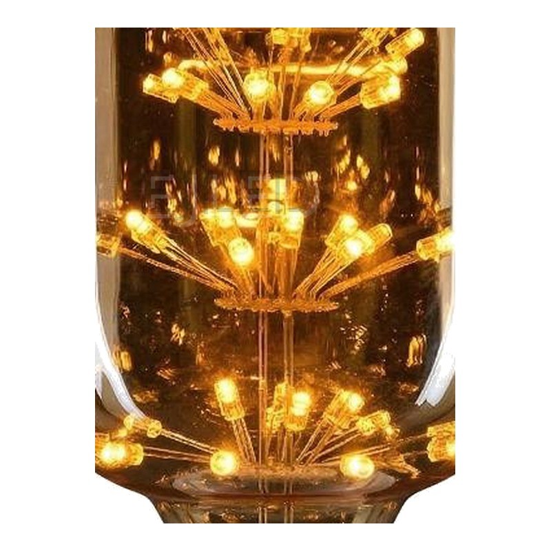 This amber glass starry LED bulb features multiple tiers of decorative interior lights inside a cylindrical glass shade with an Edison screw base. - view 3