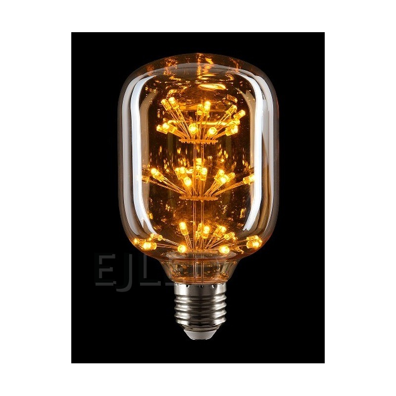 This amber glass starry LED bulb features multiple tiers of decorative interior lights inside a cylindrical glass shade with an Edison screw base. - view 6