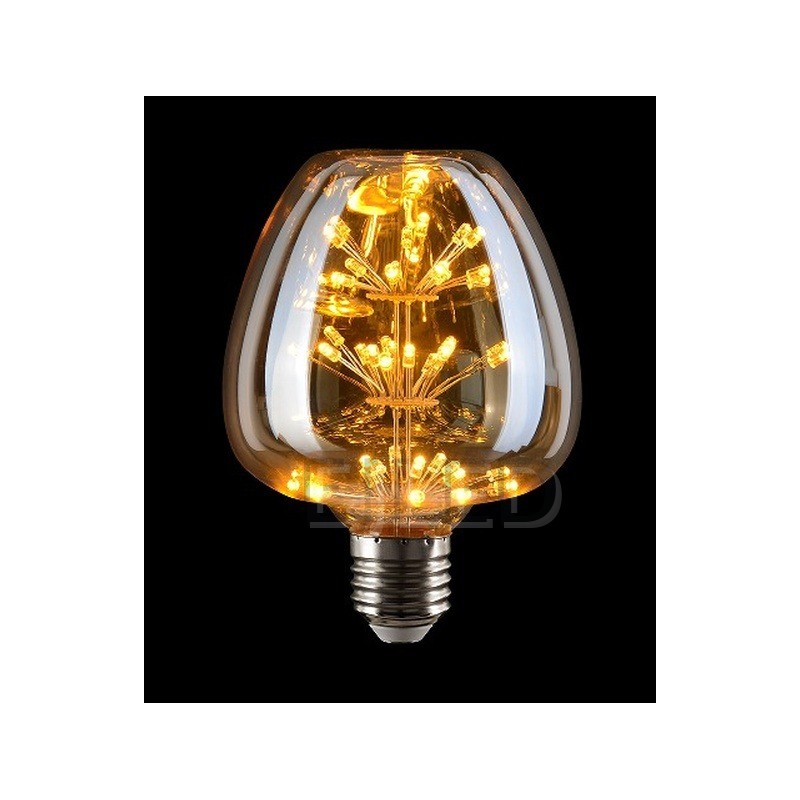 This amber glass decorative LED bulb features a distinctive multi-tier starburst filament arrangement inside a tinted shade with a standard metal screw base. - view 6