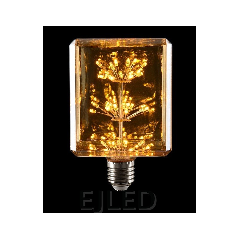 This amber glass starry LED bulb features a rectangular shape with internal light clusters. It works as an eye-catching decorative lamp for fixtures with an Edison screw base. - view 6