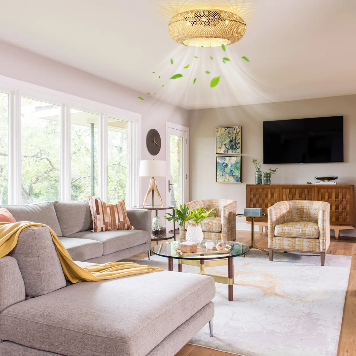 The FN0001 combines a ceiling fan with integrated lighting, offering dual functionality for both effective air circulation and comprehensive room illumination. - view 2