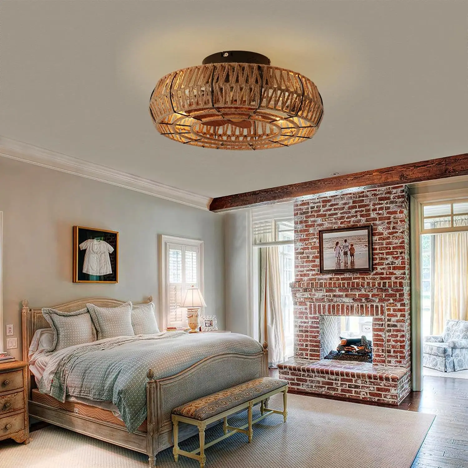 Presenting a uniform white finish, this round fan light, model FN0006, features a slightly domed central diffuser that projects light broadly. Its integrated fan provides effective air movement, making this fixture suitable for diverse residential and commercial spaces. - view 3
